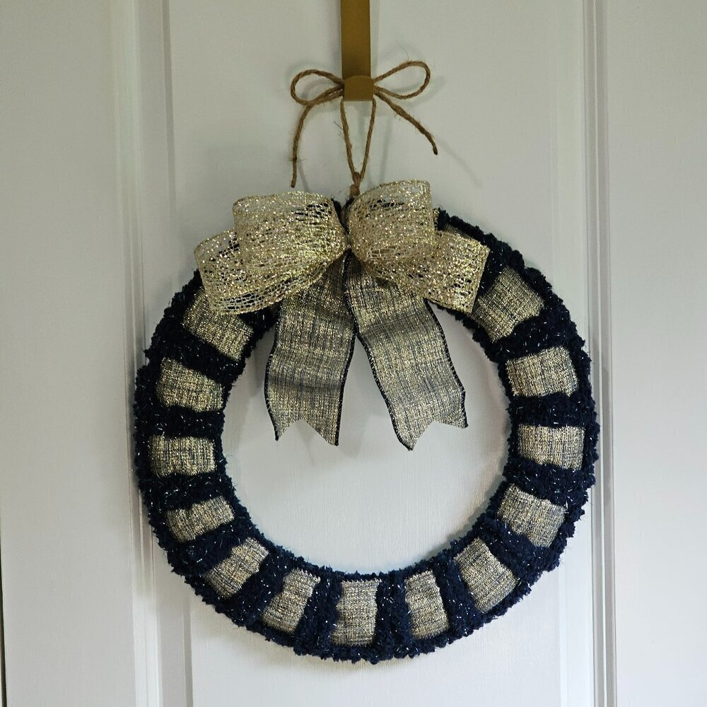 Metallic Accent Gold and Blue Wreath